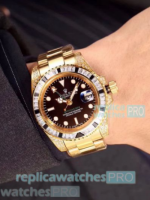 Rolex GMT-Master II Copy Watch-Yellow Gold SS Colorful Diamond Bezel